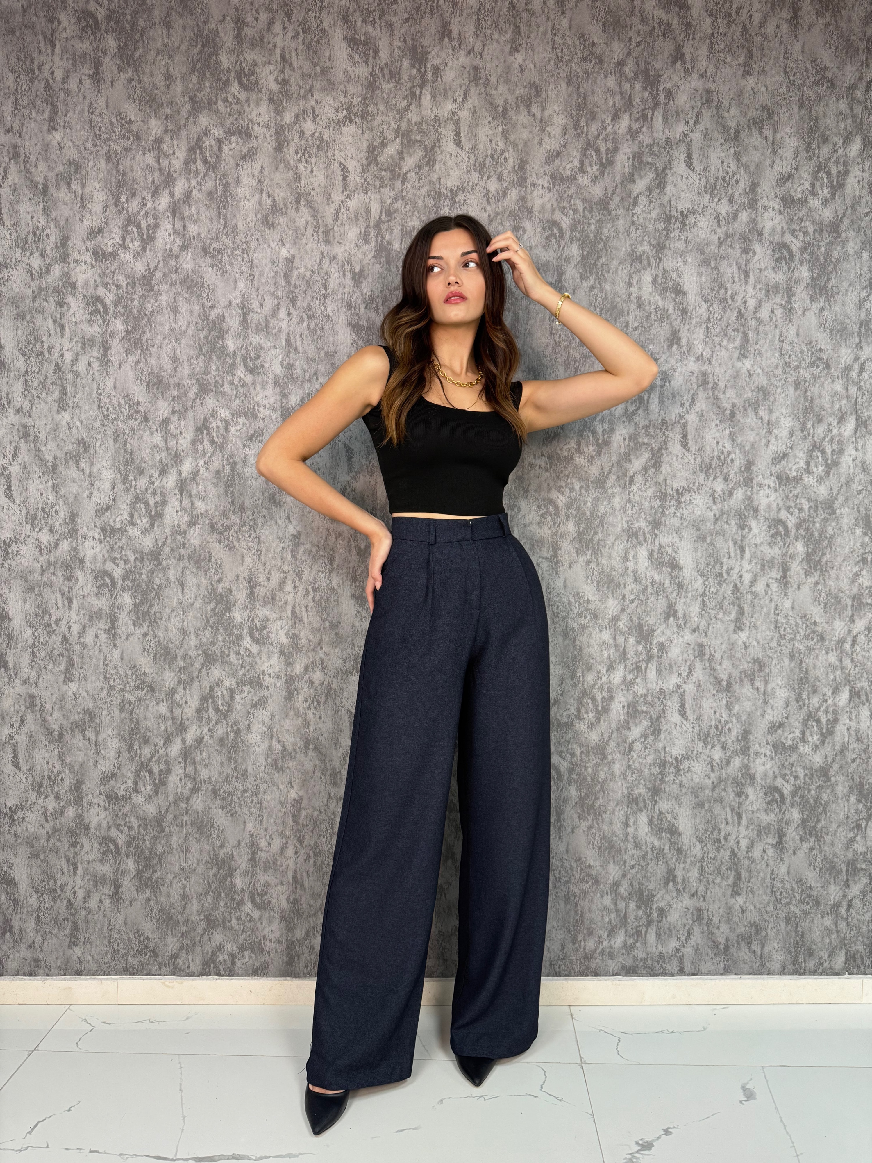 Vera Palazzo Pantolon  - Koyu Lacivert