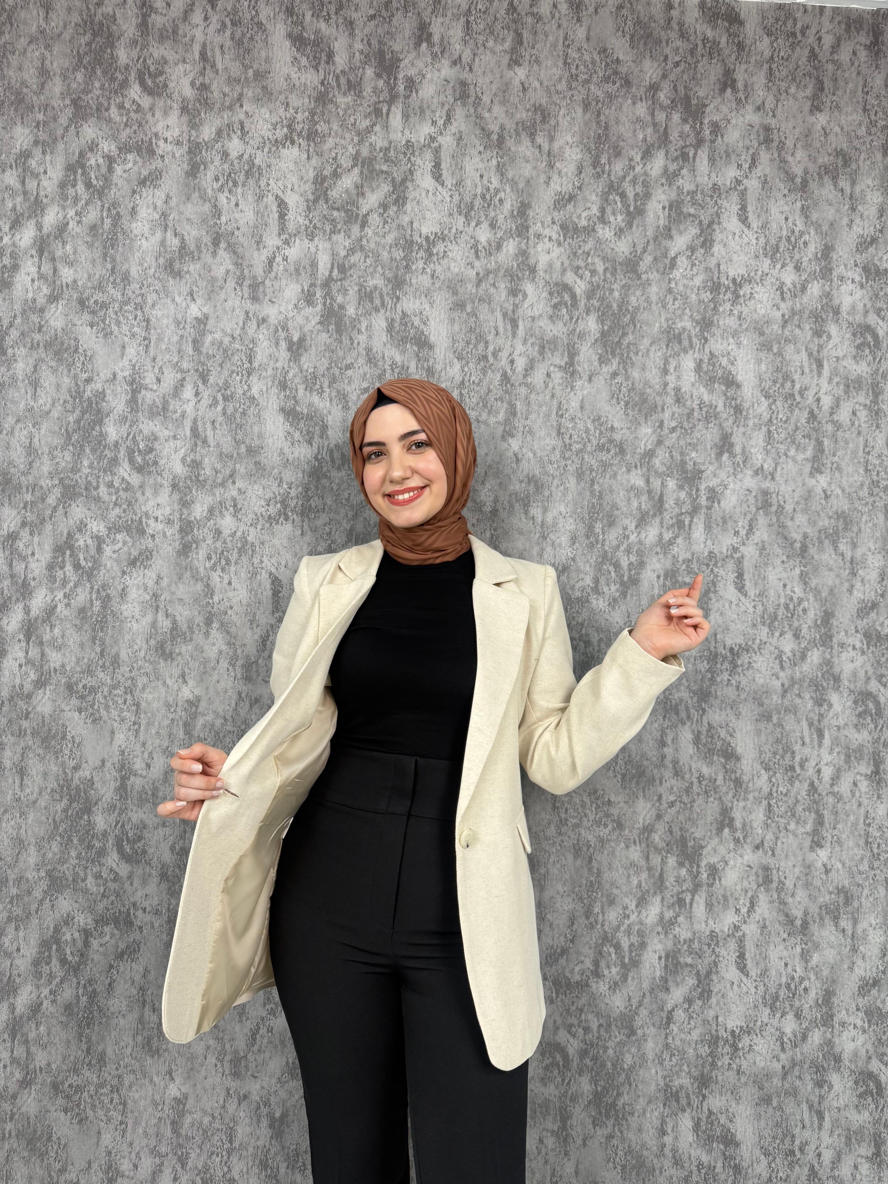 Tek Düğmeli Keten Ceket