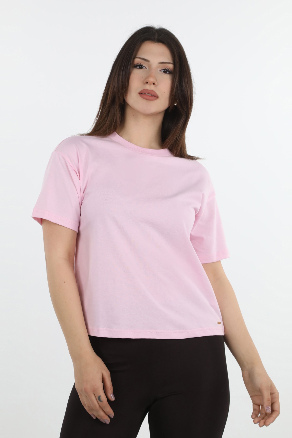 Pembe Bisiklet Yaka T-shirt