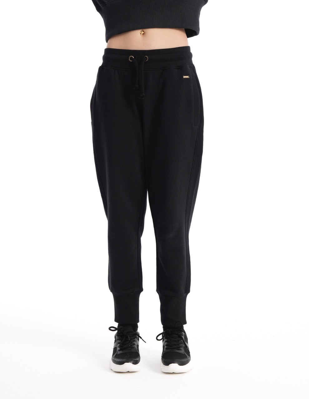 Black Sports Crop Sweatpants