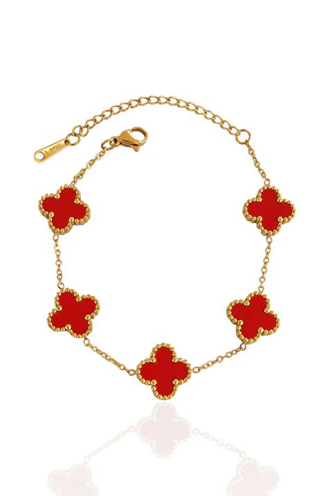 Yonca Kırmızı Gold Bileklik