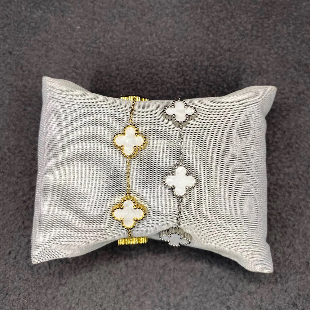 Yonca Beyaz Gümüş + Gold Bileklik Seti