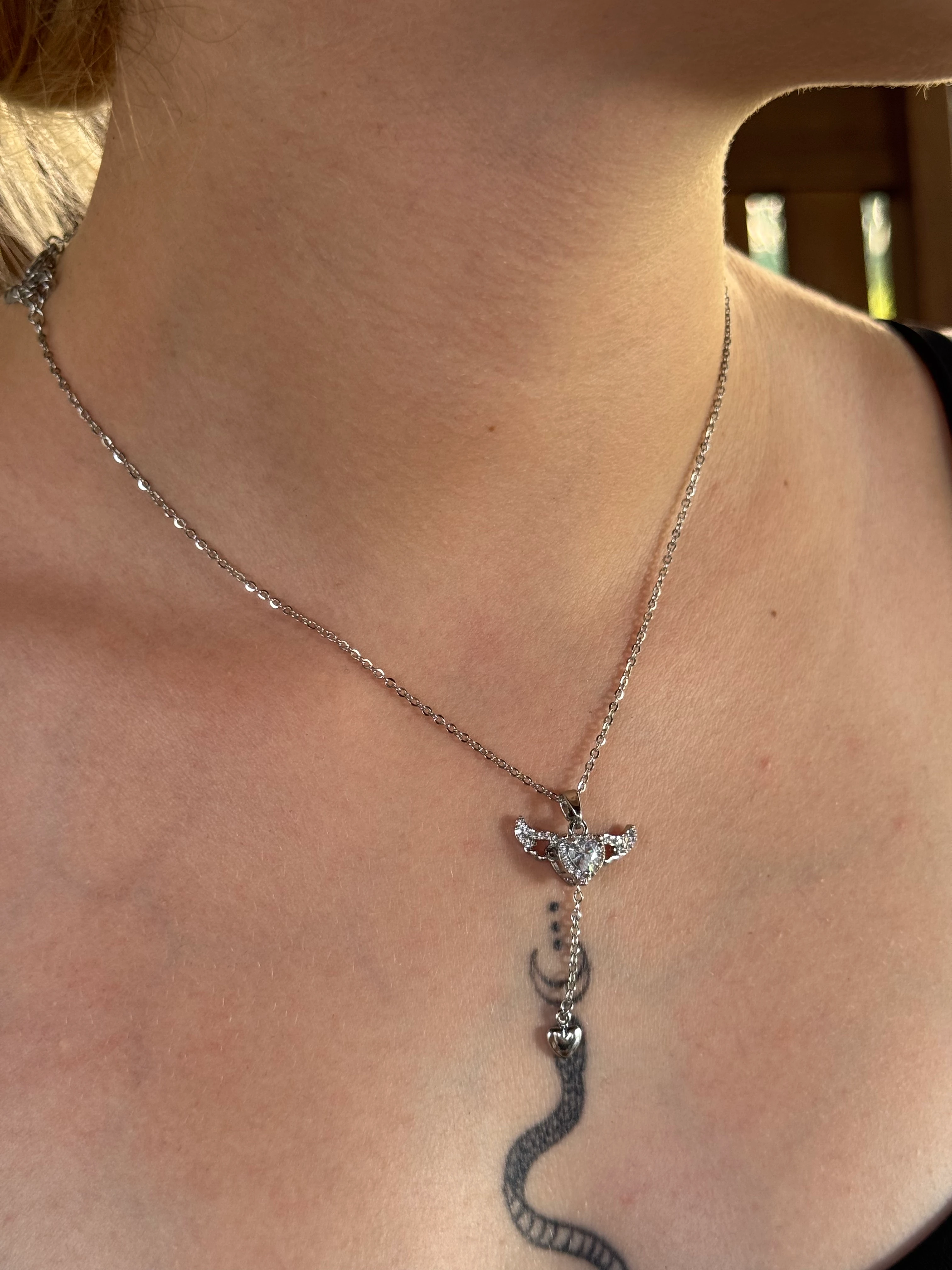 GÜMÜŞ KANATLI KALP KOLYE