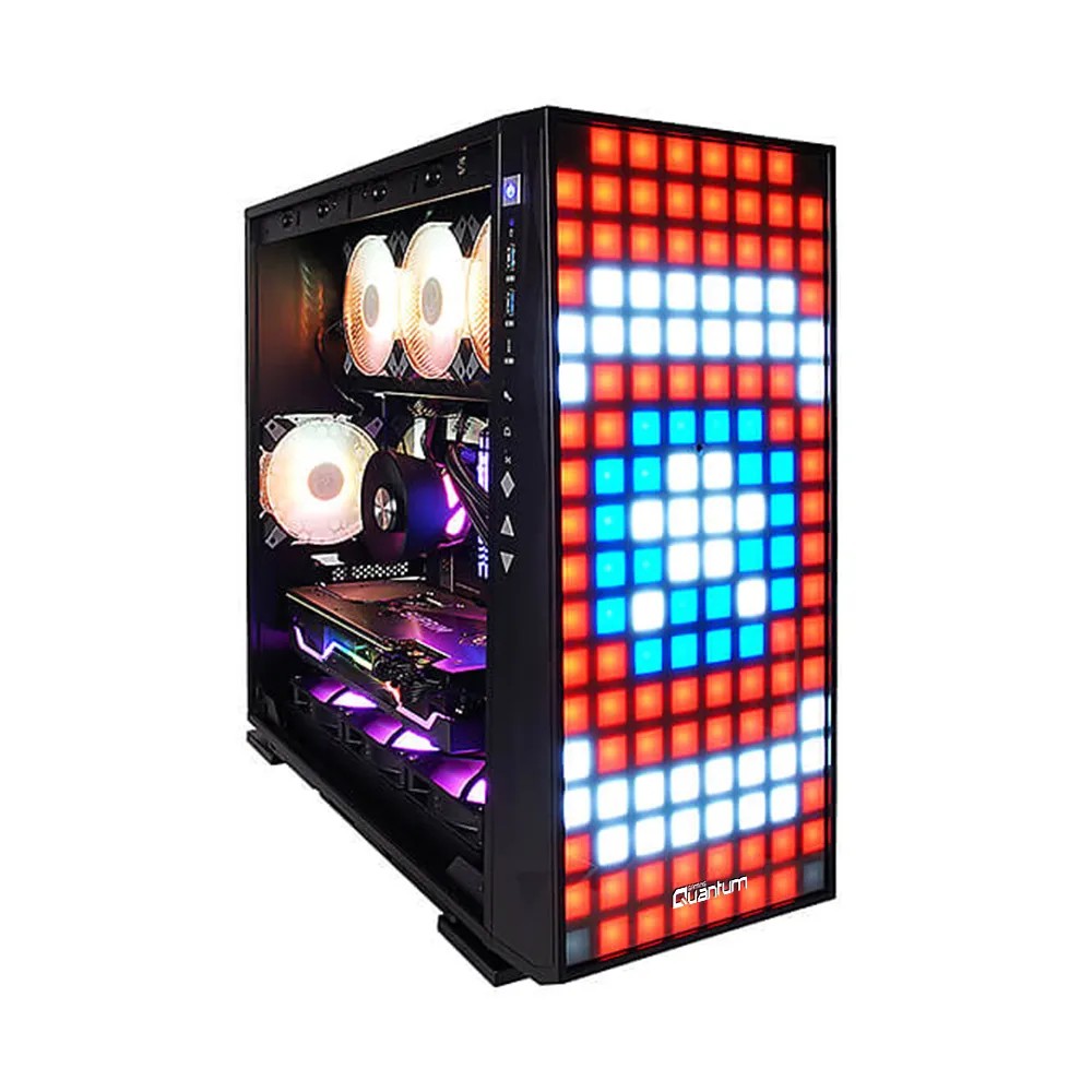 Gaming Kasa Quantum Gaming Vegas 2xUSB3.0 1xType-C Adreslenebilir RGB Ön Panel Siyah Mid Tower Power SECC, Kırılmaz Cam, ABS 12" x 13" E-ATX, ATX, Micro-ATX, Mini-ITX VGA Kartı Uzunluğu: 350 mm