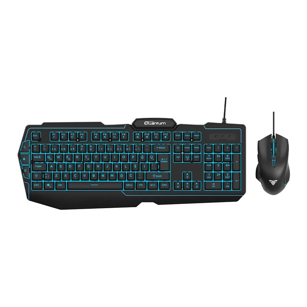 Kablolu Klavye Mouse Set Gaming-Quantum Gaming QG-Q6168 3 Renkli Arkadan Aydınlatmalı+3600Dpi Mouse *2yıl Garanti*