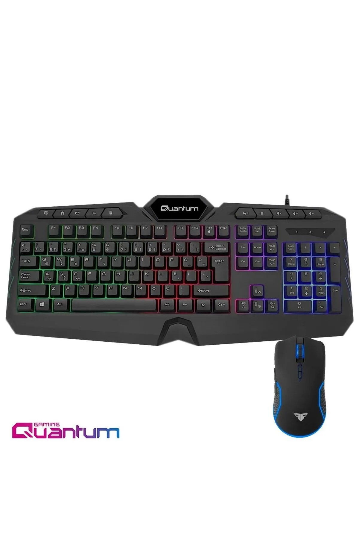Kablolu Klavye Mouse Set Gaming-Quantum Gaming QG-Q6548QU Renkli Arkadan Aydınlatmalı+8000Dpi Mouse Su geçirmez-Multimedya fonksiyonlu 10 özel tuş