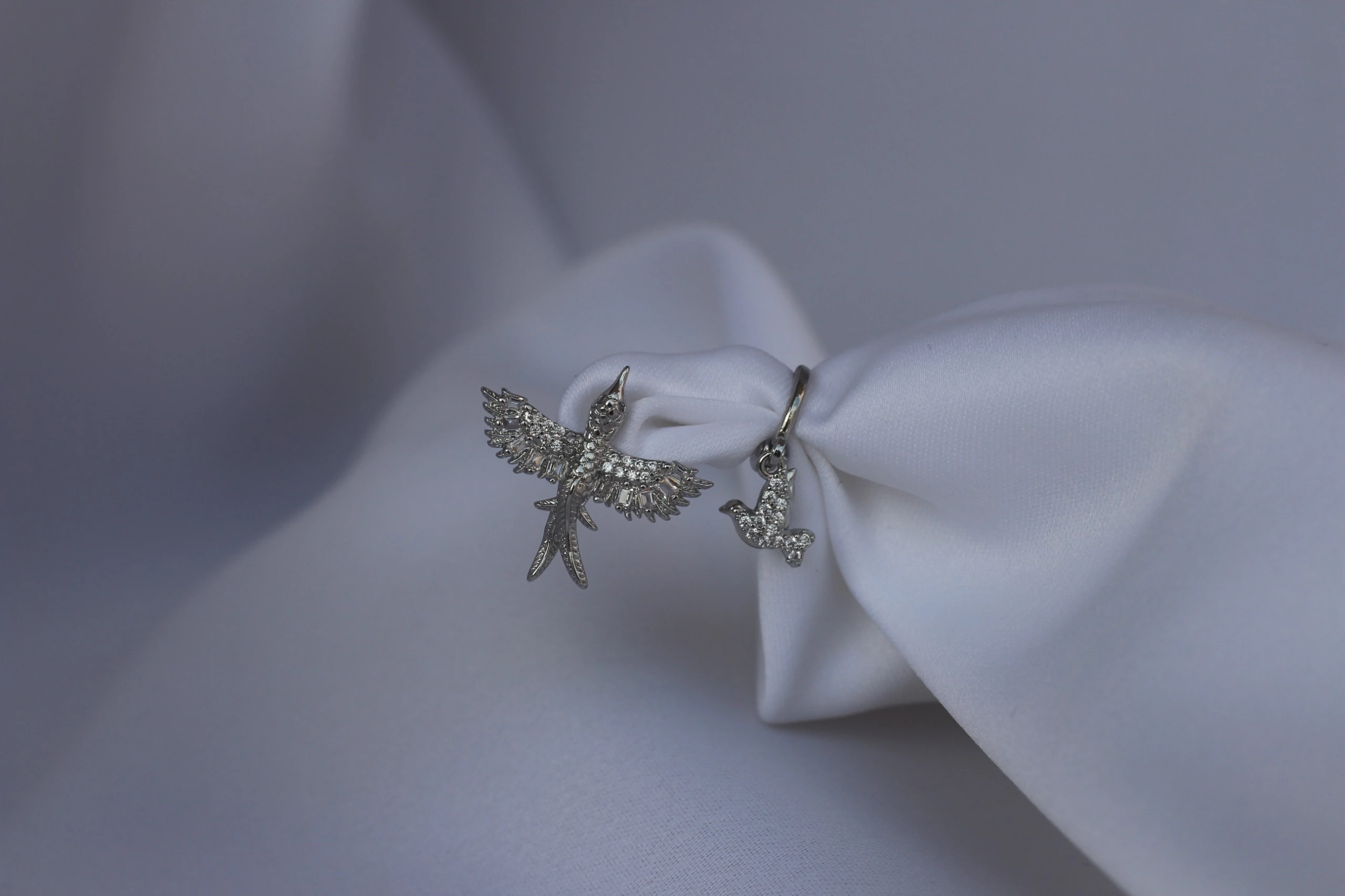 Anka Kuşu Asimetrik Küpe Seti - Silver