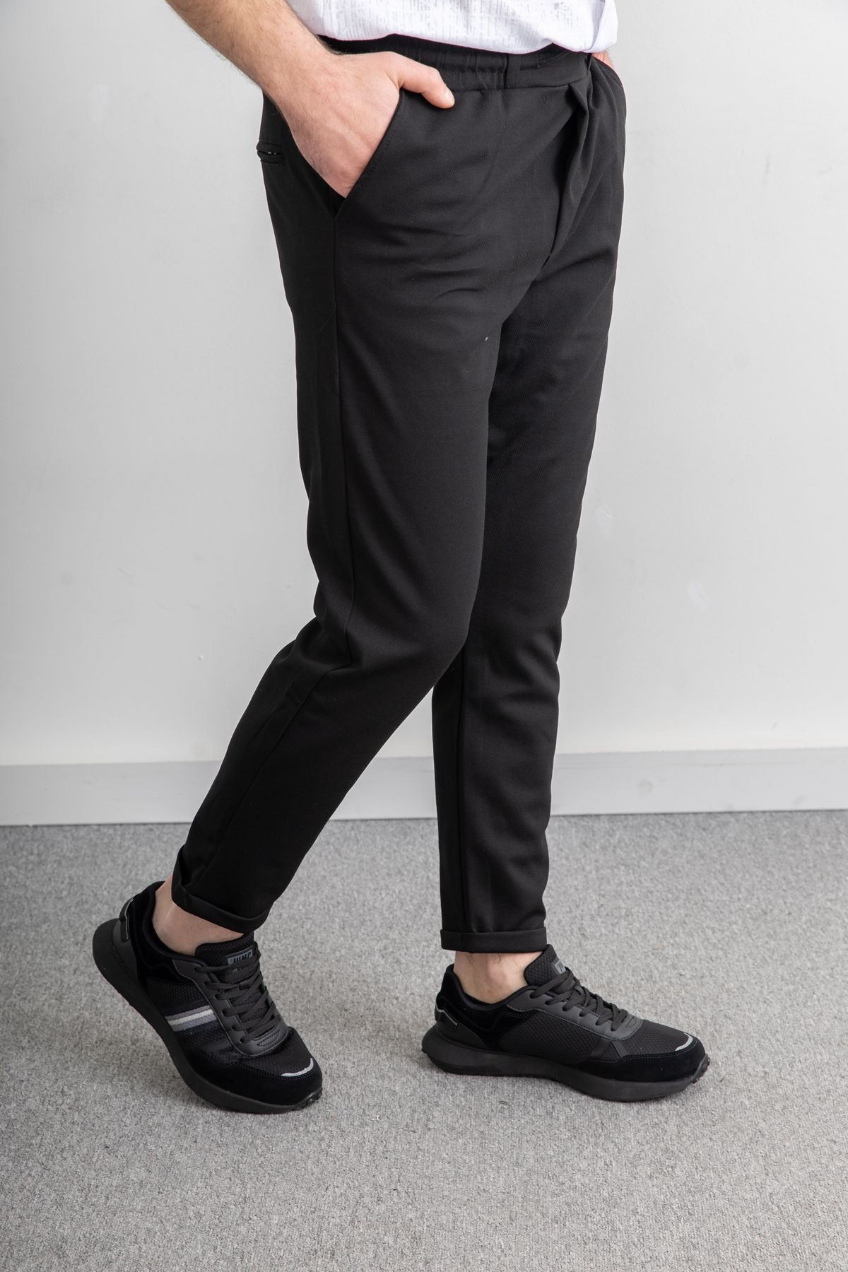 Erkek Beli Lastikli İpli Cepli Rahat Kesim Diagonel Double Paça Jogger Pantolon