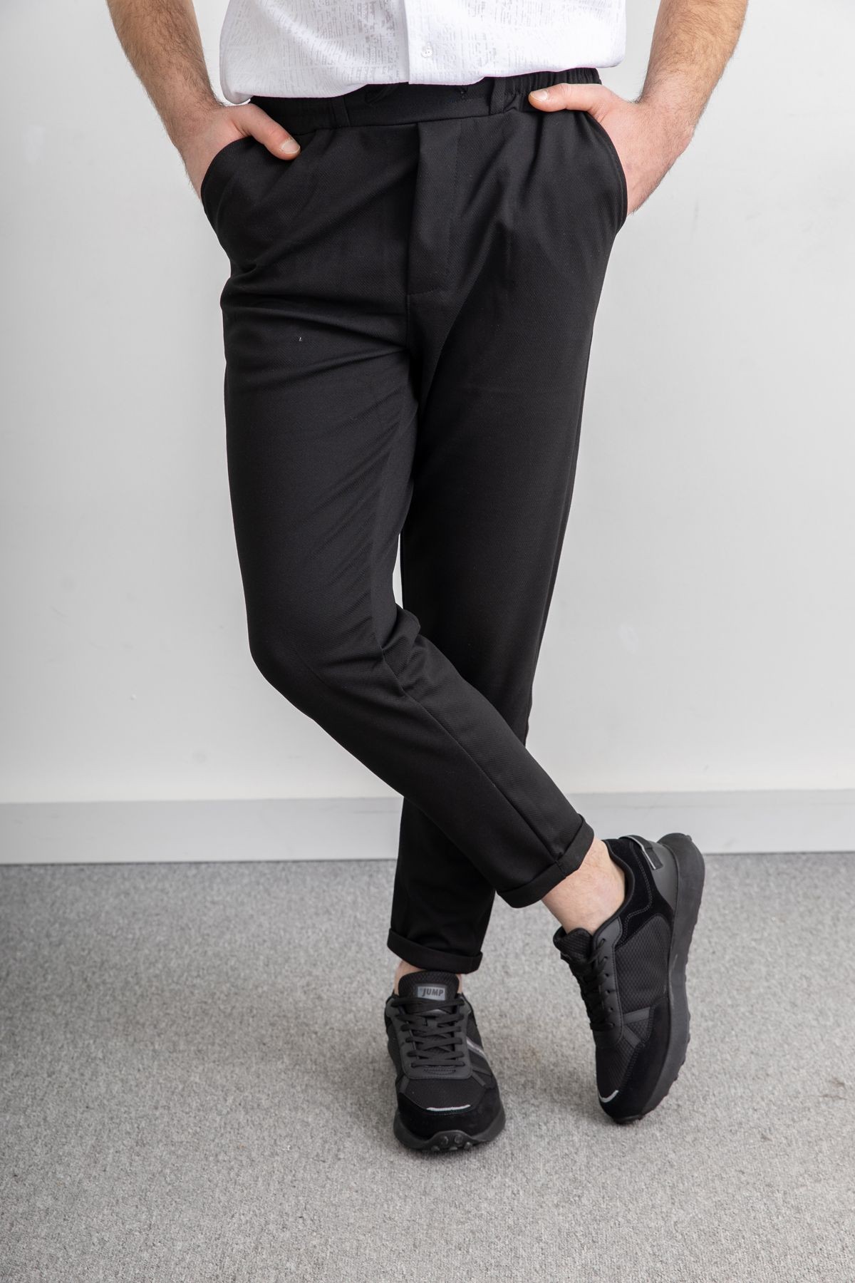 Erkek Beli Lastikli İpli Cepli Rahat Kesim Diagonel Double Paça Jogger Pantolon