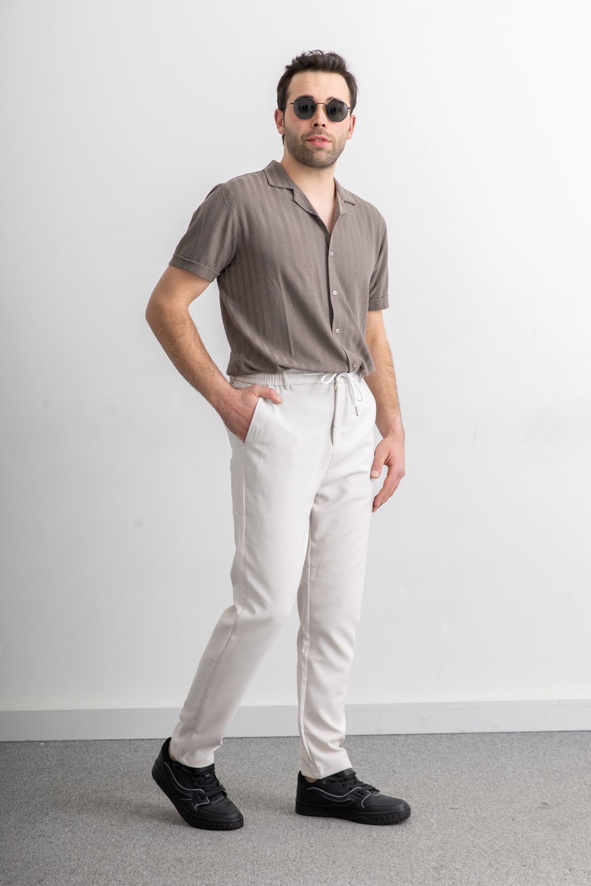 Erkek Beli Lastikli İpli Cepli Rahat Kesim Double Kumaş Jogger Pantolon