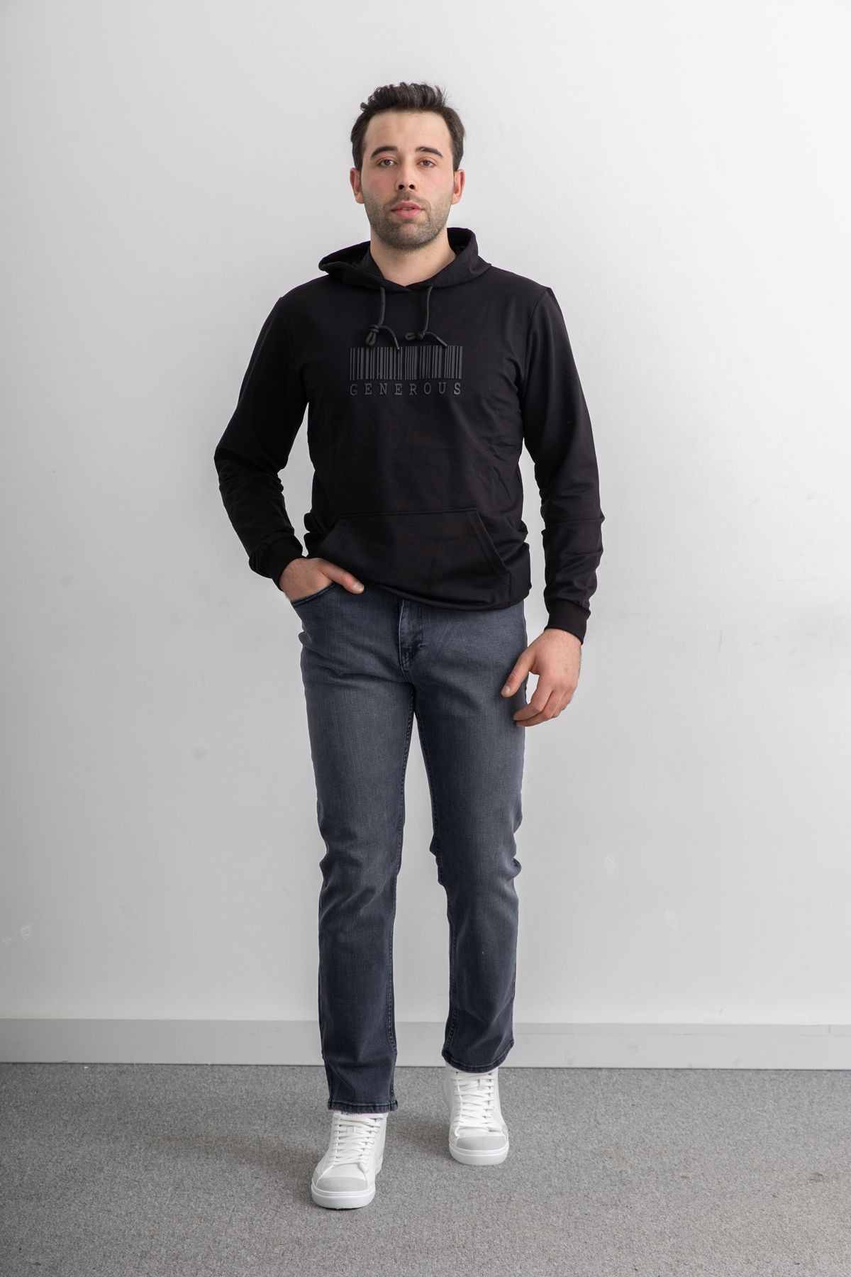 Erkek 8313 Kapüşonlu Uzun Kollu Baskılı Sweatshirt image