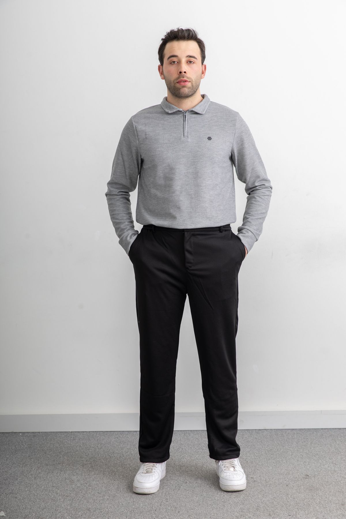Erkek Yarım Fermuarlı Dik Yaka Uzun Kol Sweatshirt