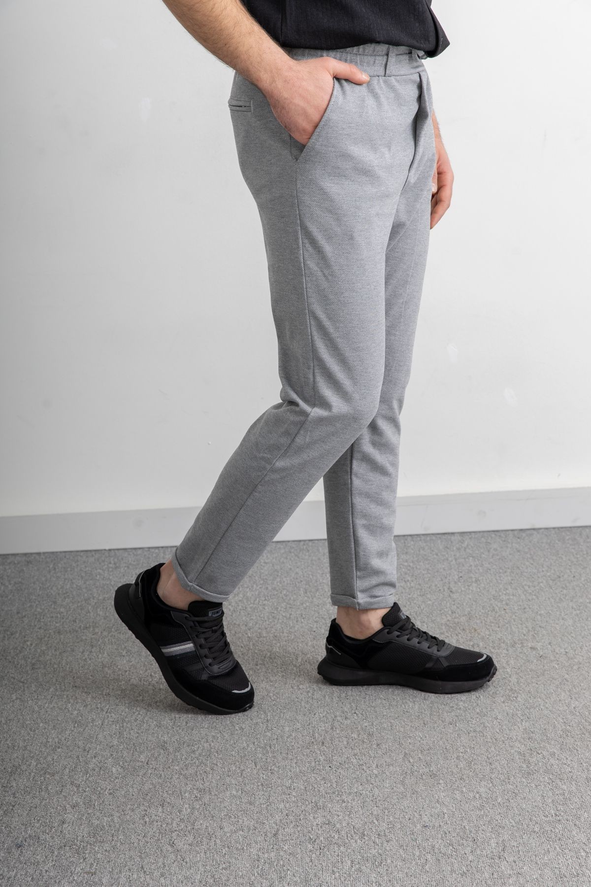 Erkek Beli Lastikli İpli Cepli Rahat Kesim Diagonel Double Paça Jogger Pantolon