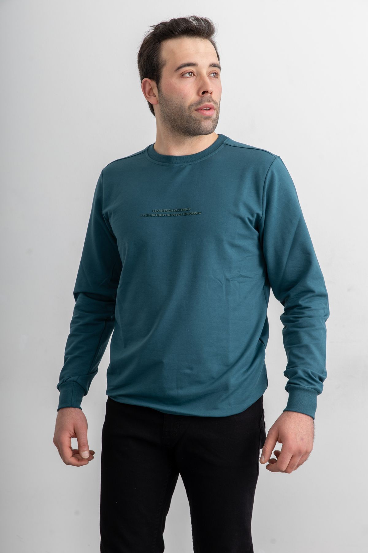 Erkek 8306 Sıfır Yaka Uzun Kollu Baskılı Sweatshirt