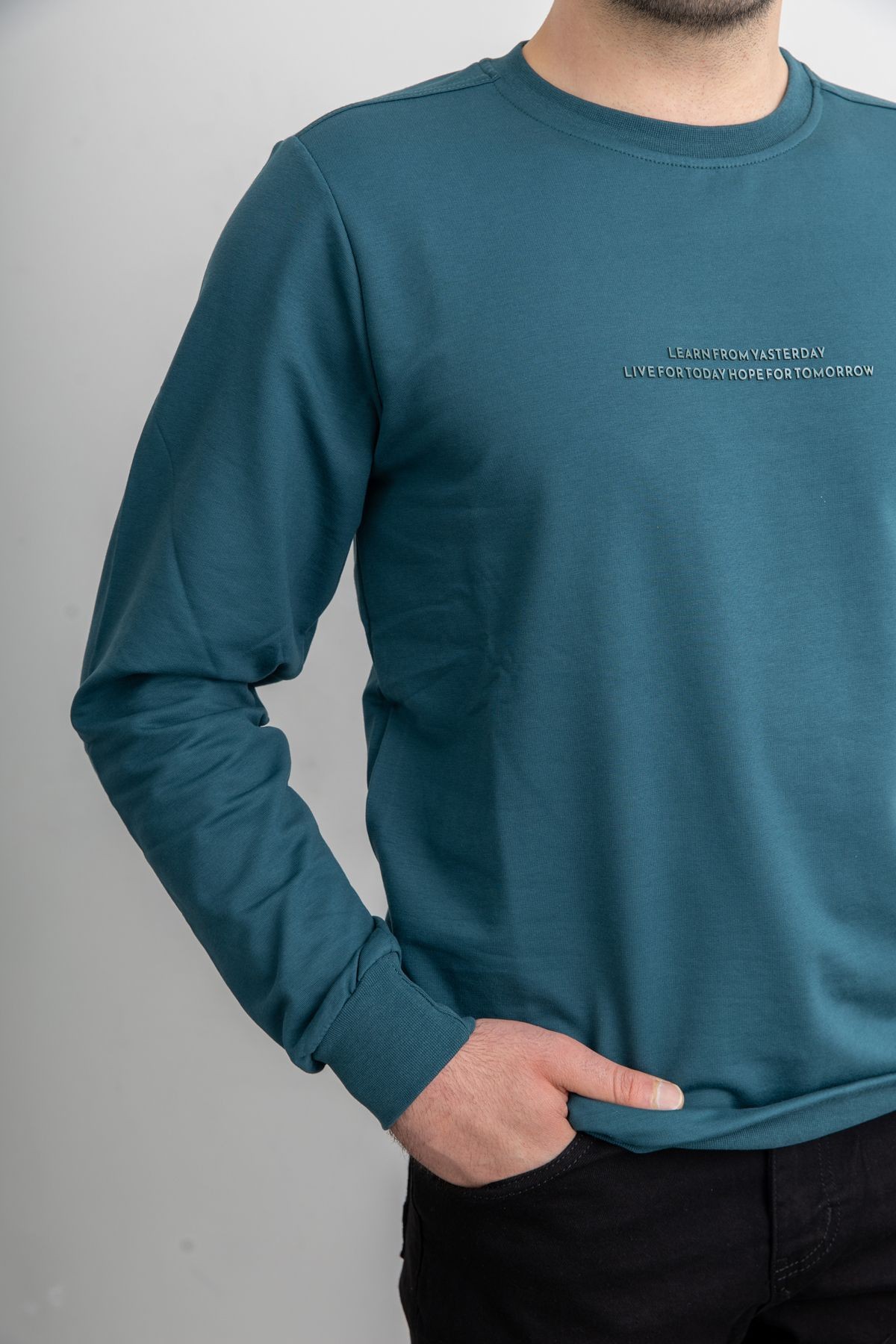 Erkek 8306 Sıfır Yaka Uzun Kollu Baskılı Sweatshirt