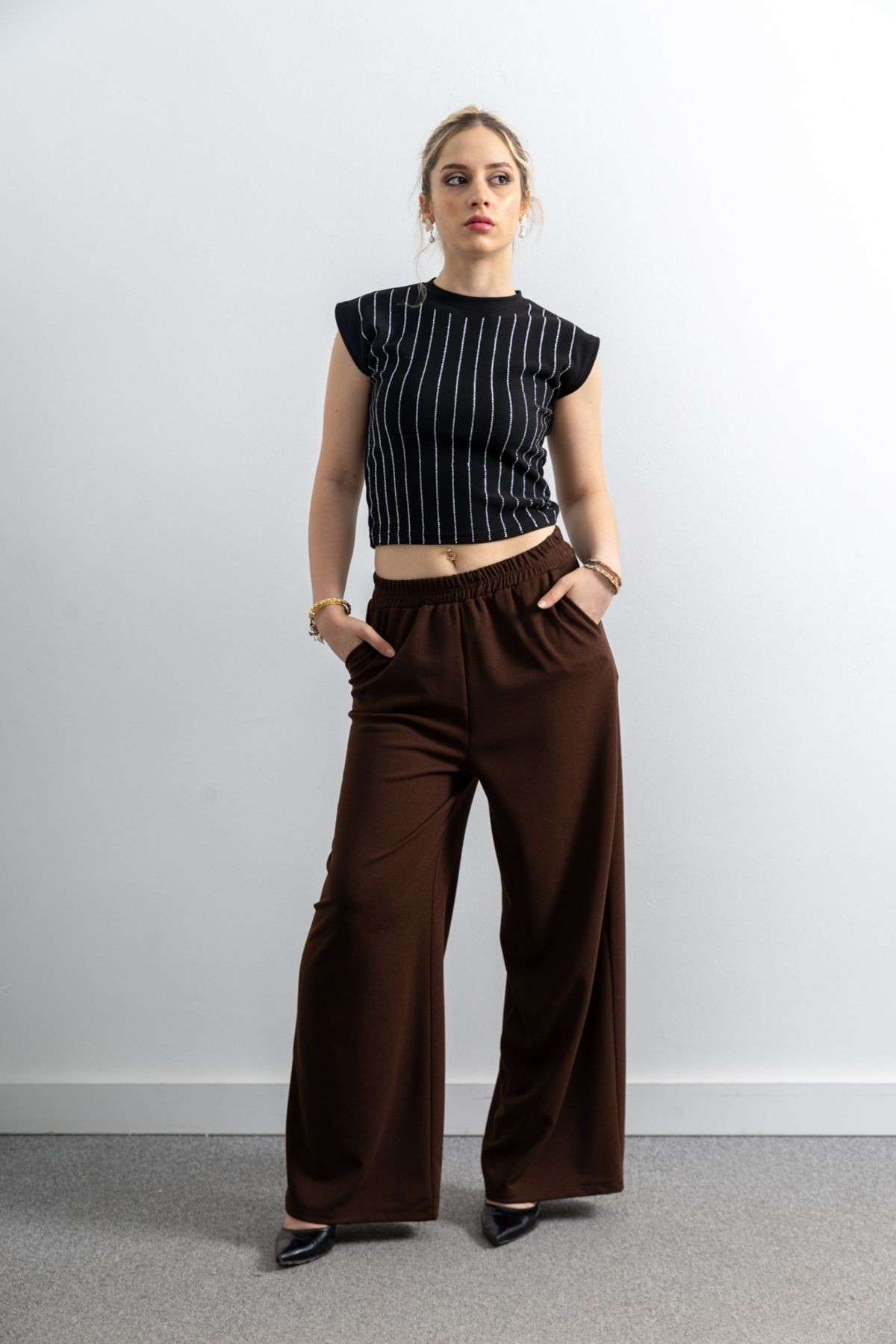 Kadın Scuba Krep Oversize Kesim Pantolon image