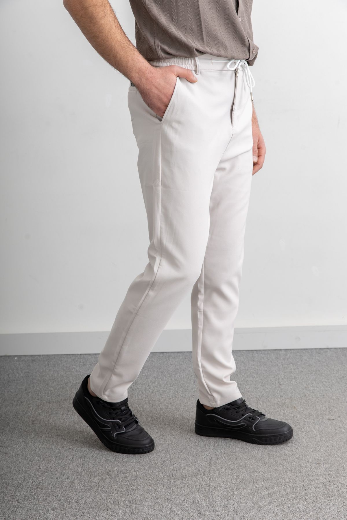 Erkek Beli Lastikli İpli Cepli Rahat Kesim Double Kumaş Jogger Pantolon