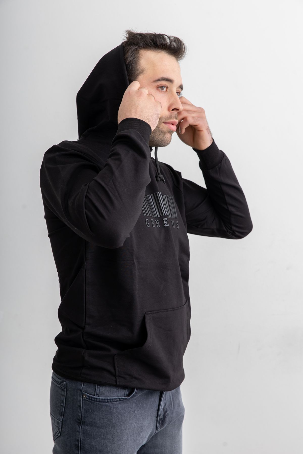 Erkek 8313 Kapüşonlu Uzun Kollu Baskılı Sweatshirt