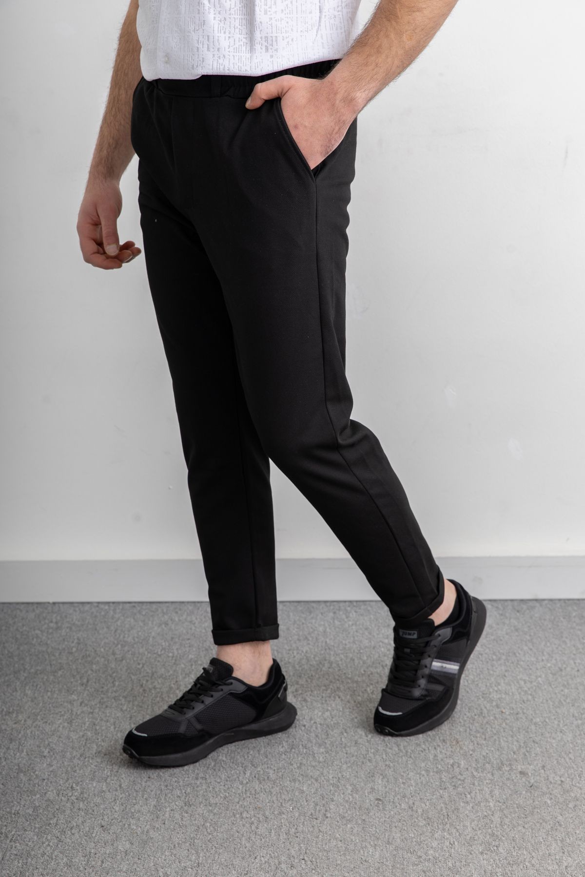 Erkek Beli Lastikli İpli Cepli Rahat Kesim Diagonel Double Paça Jogger Pantolon