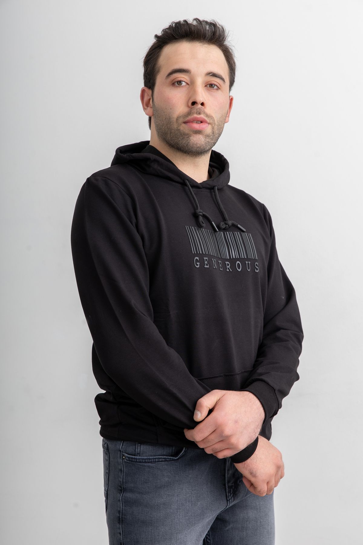 Erkek 8313 Kapüşonlu Uzun Kollu Baskılı Sweatshirt