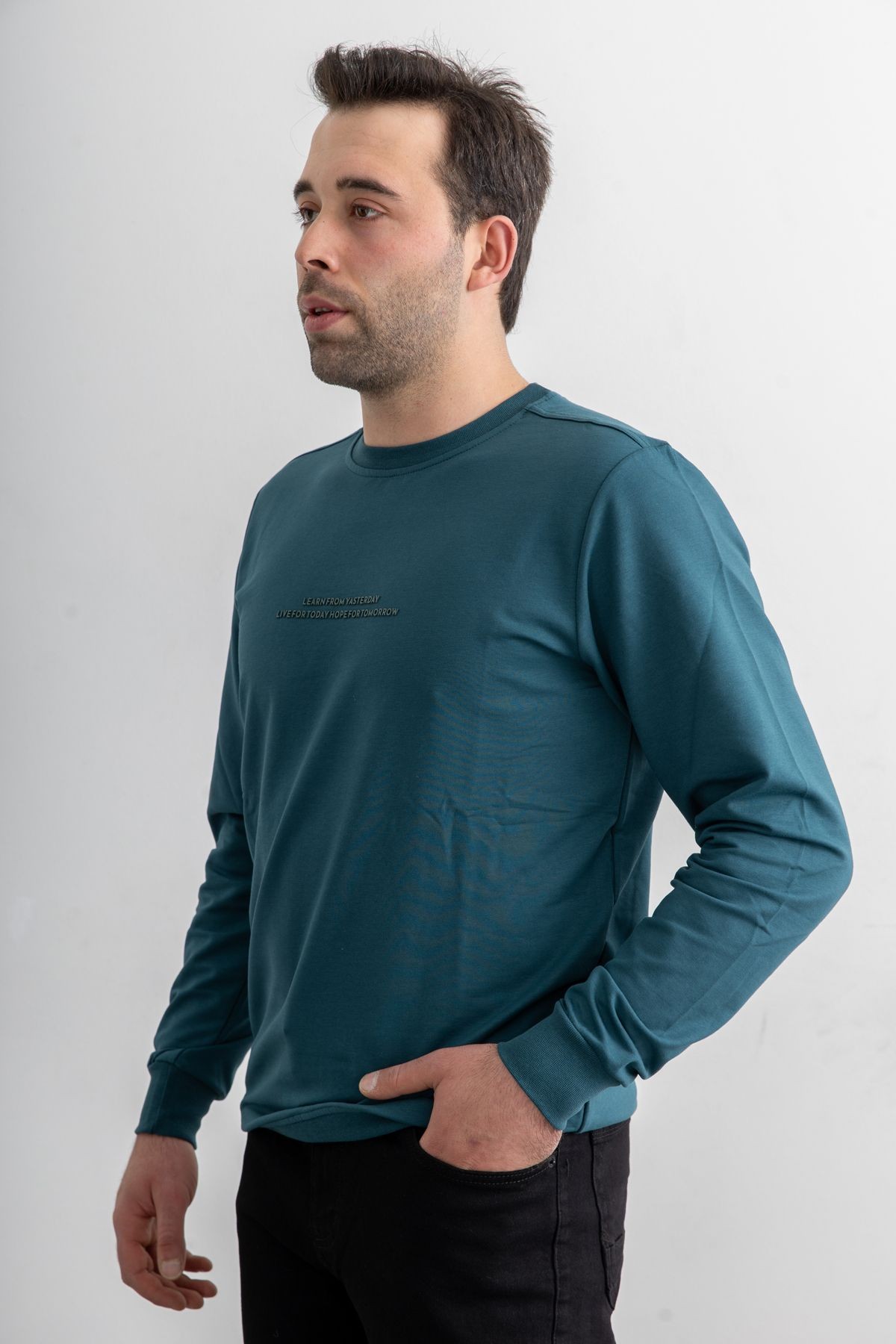 Erkek 8306 Sıfır Yaka Uzun Kollu Baskılı Sweatshirt