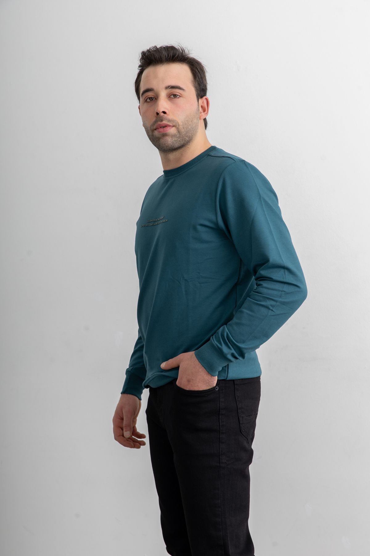 Erkek 8306 Sıfır Yaka Uzun Kollu Baskılı Sweatshirt