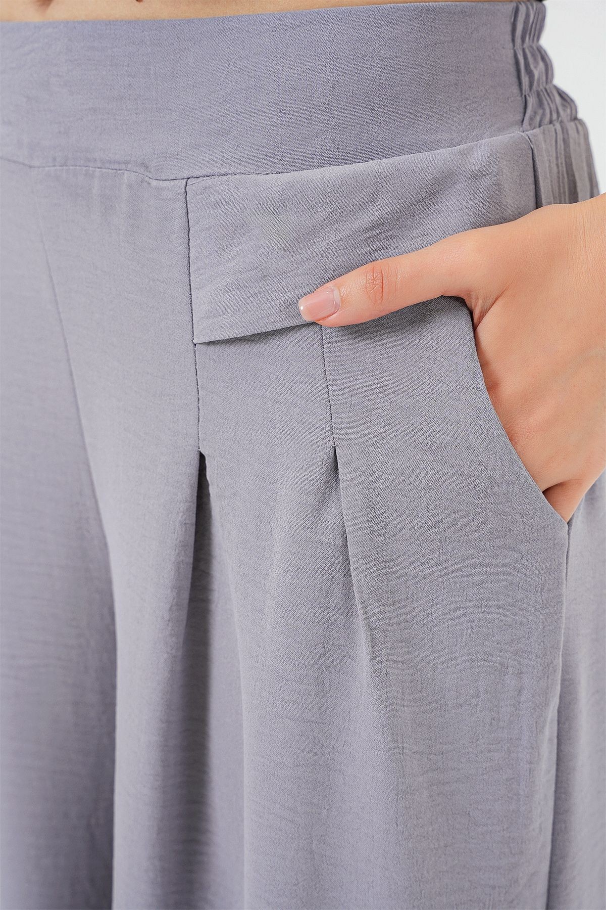 Kadın Geniş Paça Pileli Pantolon 6718 - Gri