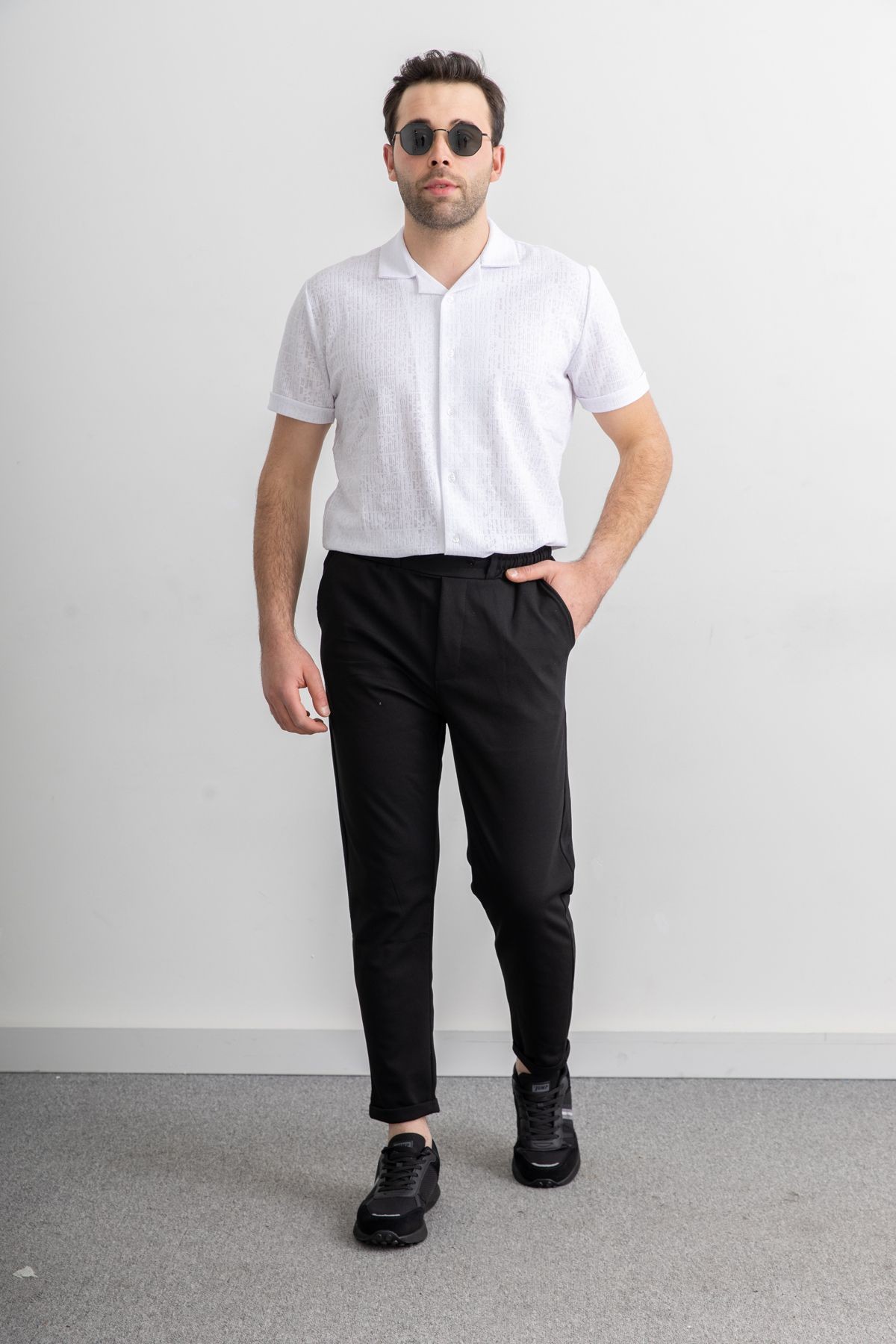 Erkek Beli Lastikli İpli Cepli Rahat Kesim Diagonel Double Paça Jogger Pantolon image