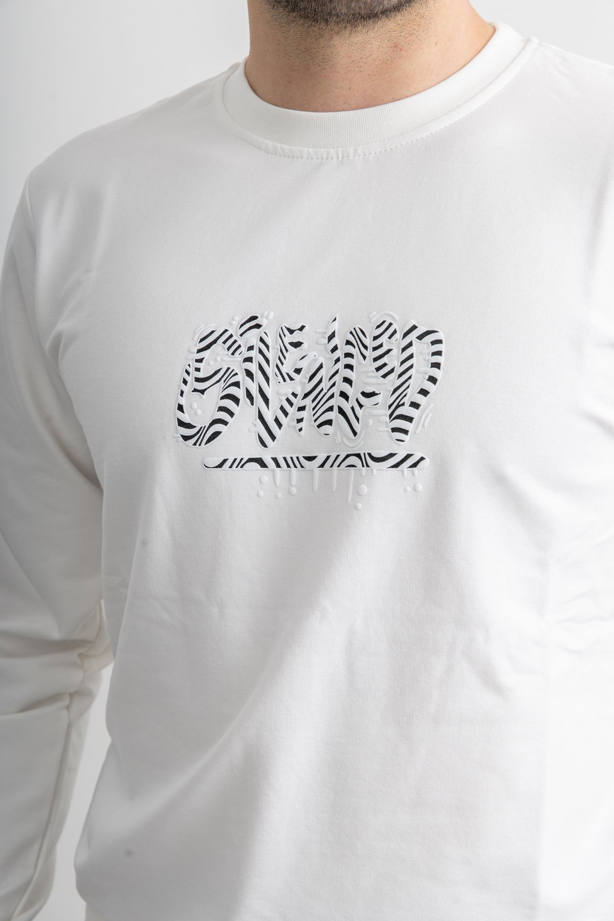 Erkek 8310 Sıfır Yaka Uzun Kollu Baskılı Sweatshirt
