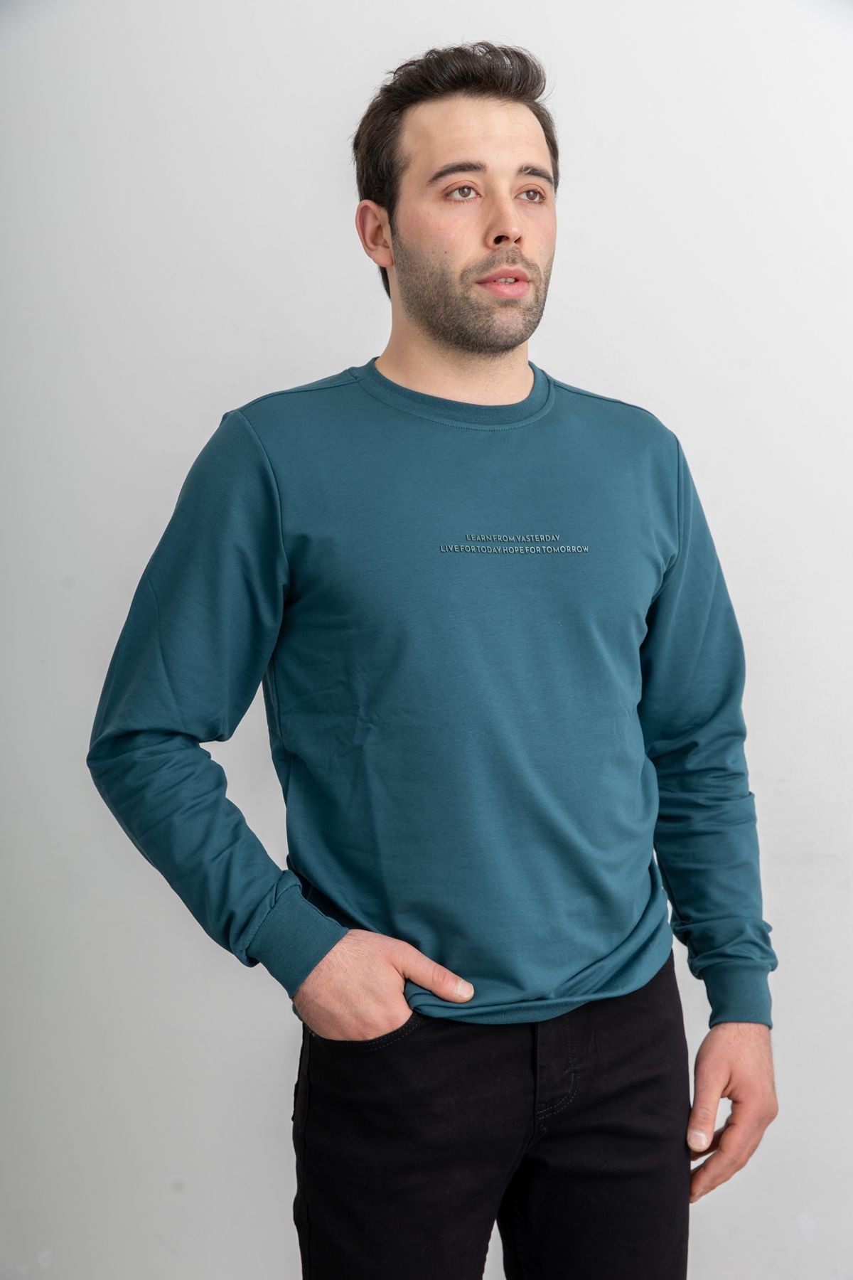 Erkek 8306 Sıfır Yaka Uzun Kollu Baskılı Sweatshirt