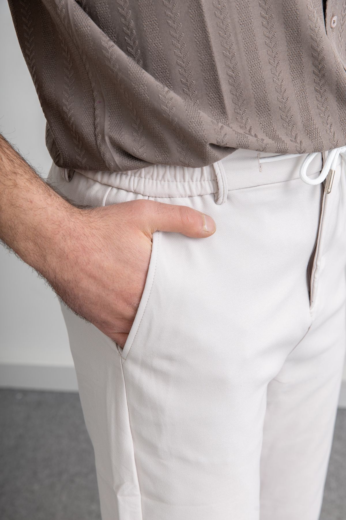 Erkek Beli Lastikli İpli Cepli Rahat Kesim Double Kumaş Jogger Pantolon