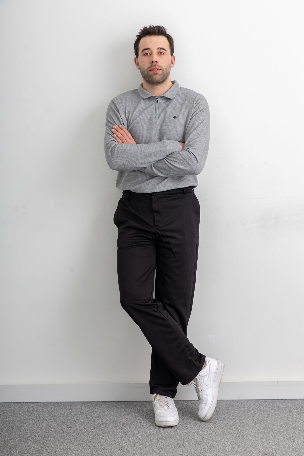 Erkek Yarım Fermuarlı Dik Yaka Uzun Kol Sweatshirt image