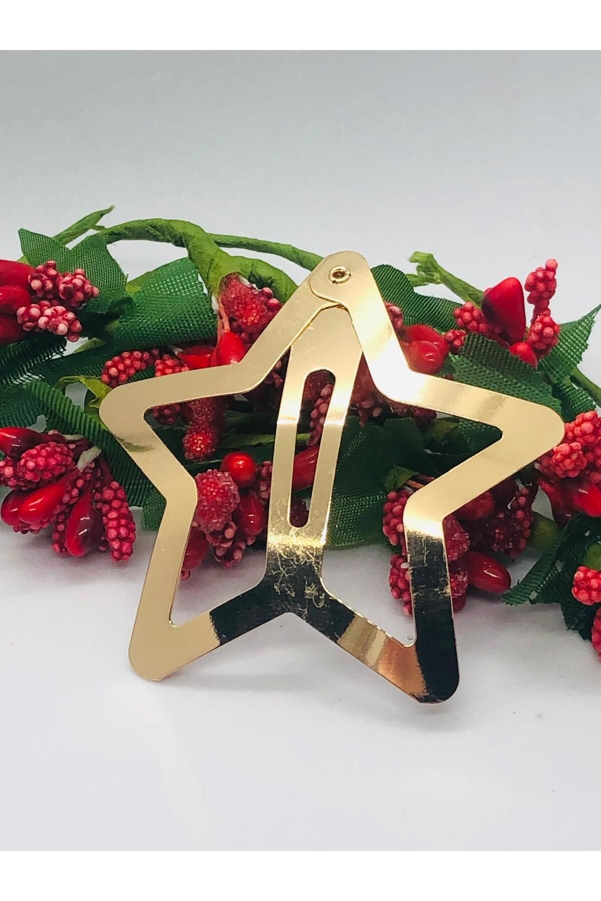 Gold Rengi Çok Şık Yıldızlı Çıtçıtlı Saç Tokası (5.5 cm)