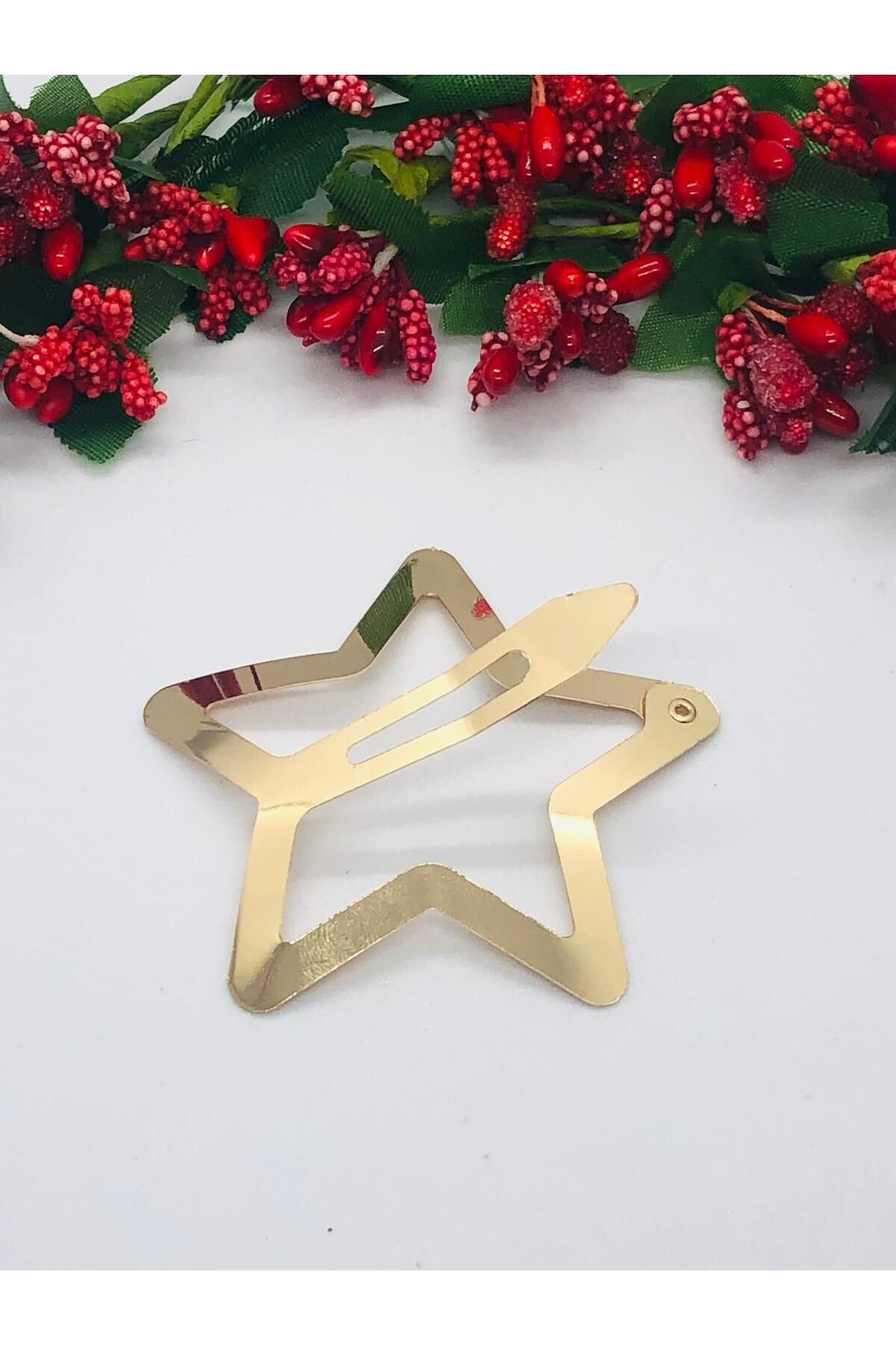 Gold Rengi Çok Şık Yıldızlı Çıtçıtlı Saç Tokası (5.5 cm)