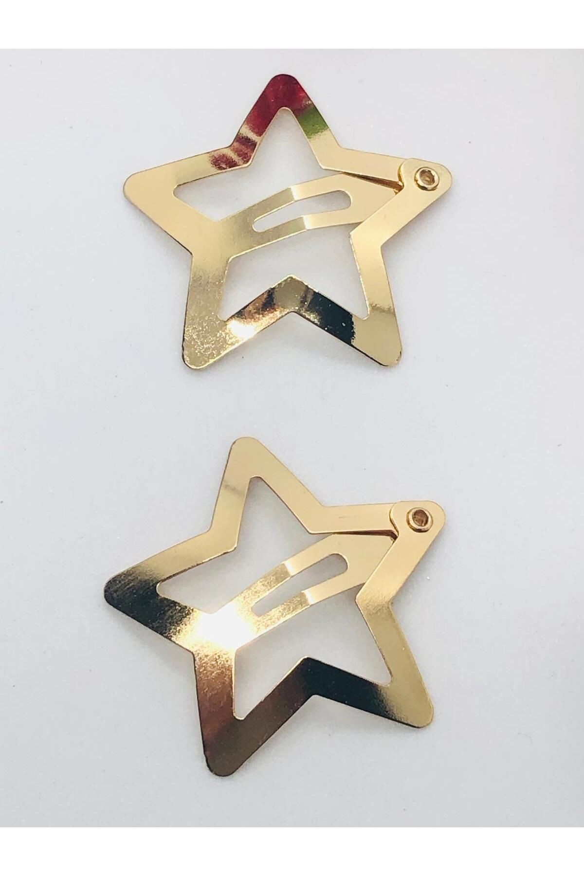 Gold Rengi Çok Şık Yıldızlı Çıtçıtlı Saç Tokası 2' li  (3 cm)