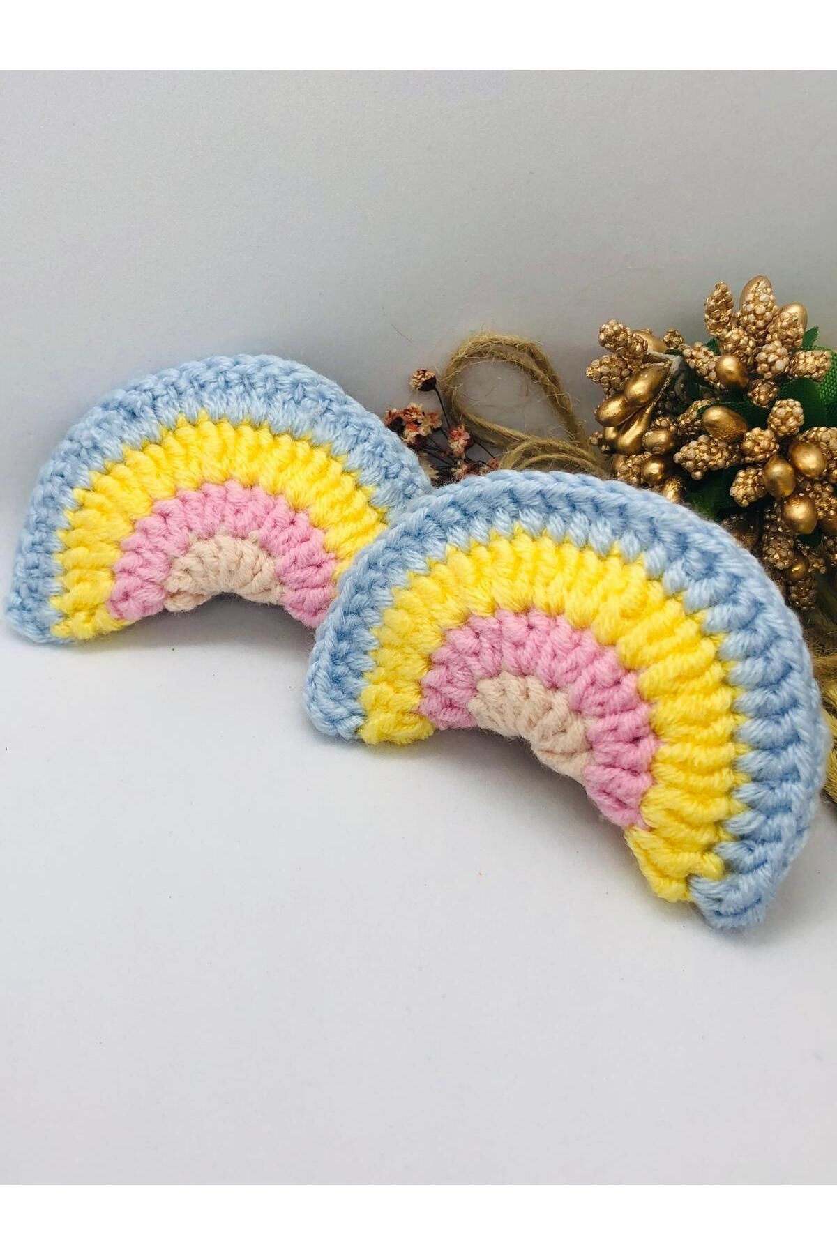 Gökkuşaklı El Yapımı Örgü Toka 2'li Pensli Bebek-Çocuk-Genç-Yetişkin Saç Tokası Handmade
