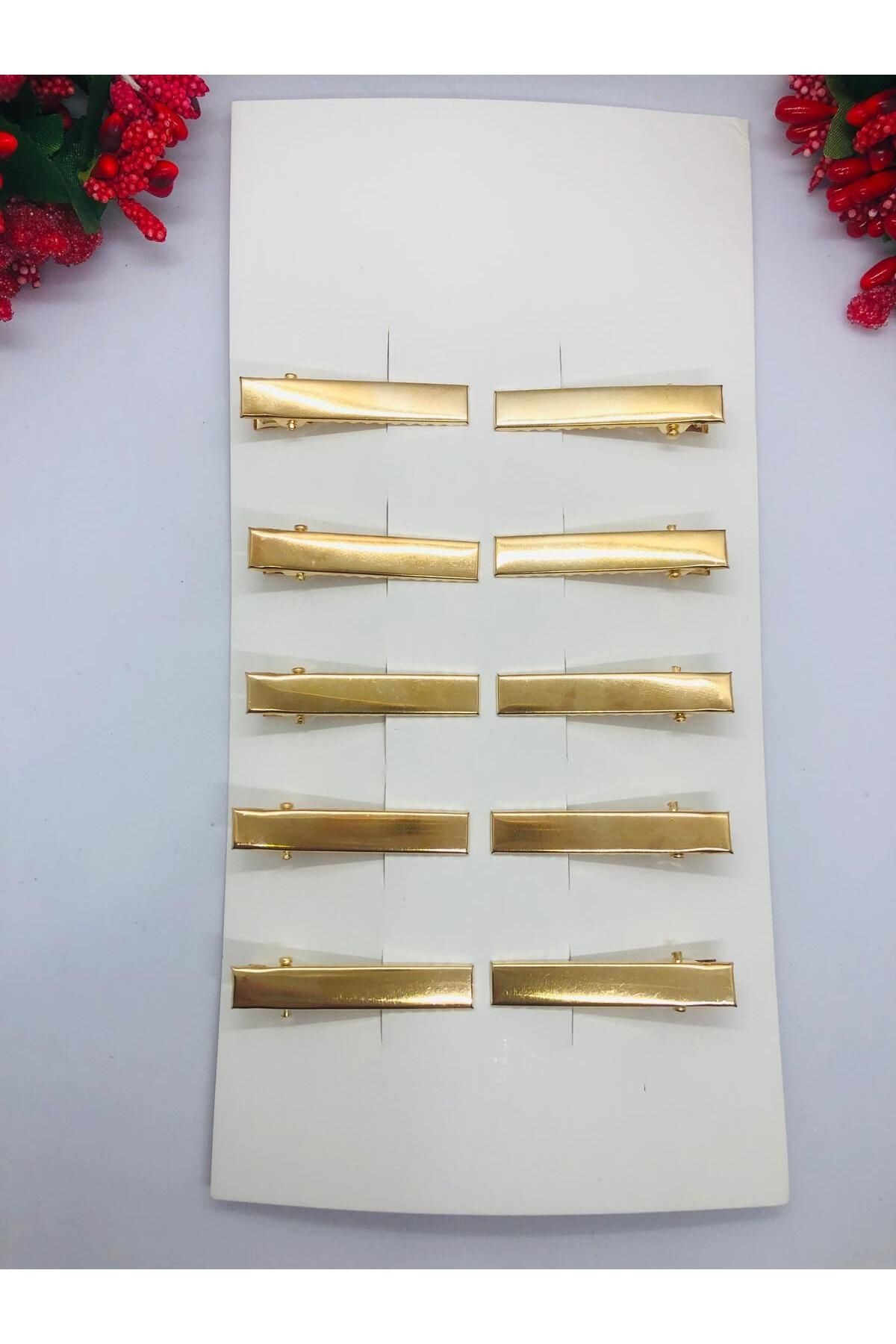 GOLD RENGİ ŞIK PENS TOKA-YAN TOKA- TİMSAH TOKA- (10 ADET) 4cm- HOBİ MALZEMESİ
