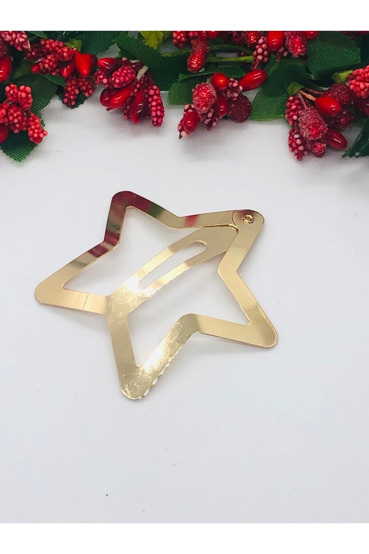 Gold Rengi Çok Şık Yıldızlı Çıtçıtlı Saç Tokası (5.5 cm)