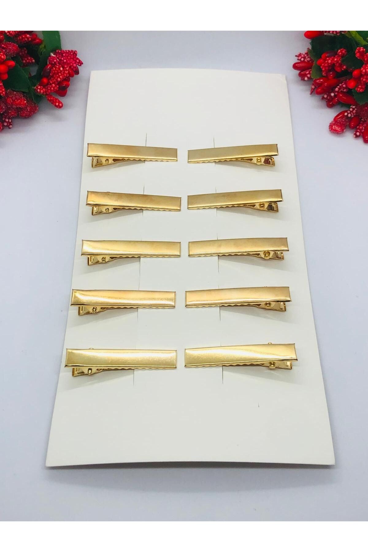 GOLD RENGİ ŞIK PENS TOKA-YAN TOKA- TİMSAH TOKA- (10 ADET) 4cm- HOBİ MALZEMESİ