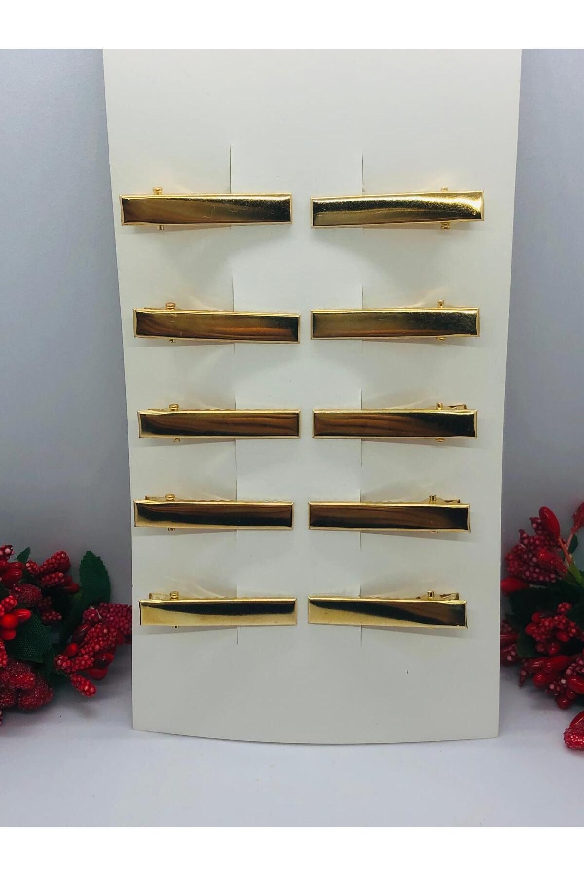 GOLD RENGİ ŞIK PENS TOKA-YAN TOKA- TİMSAH TOKA- (10 ADET) 4cm- HOBİ MALZEMESİ