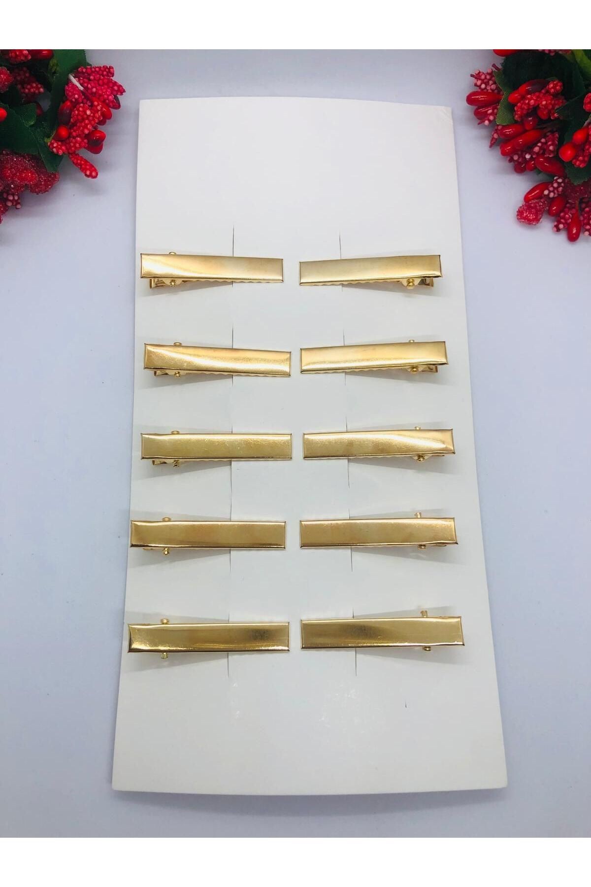 GOLD RENGİ ŞIK PENS TOKA-YAN TOKA- TİMSAH TOKA- (10 ADET) 4cm- HOBİ MALZEMESİ
