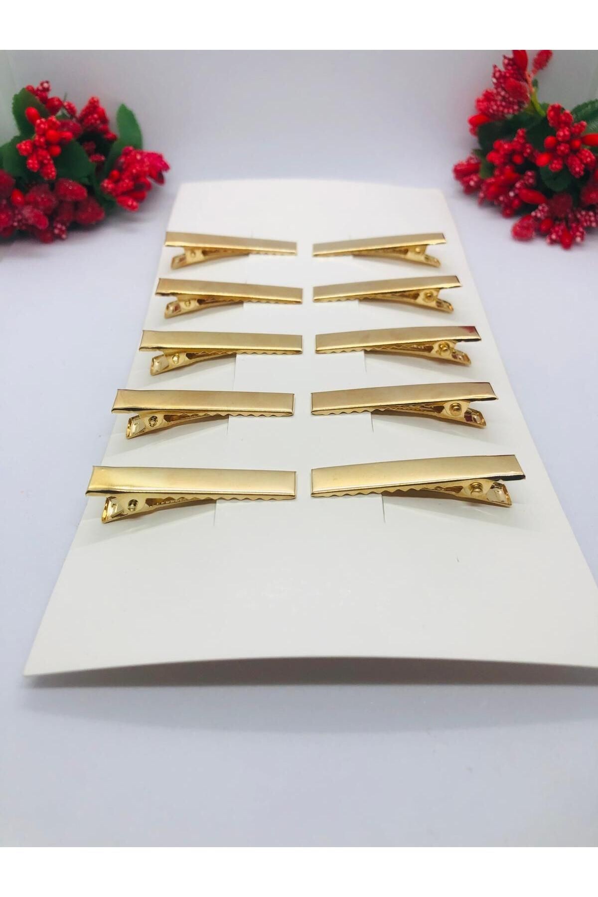 GOLD RENGİ ŞIK PENS TOKA-YAN TOKA- TİMSAH TOKA- (10 ADET) 4cm- HOBİ MALZEMESİ