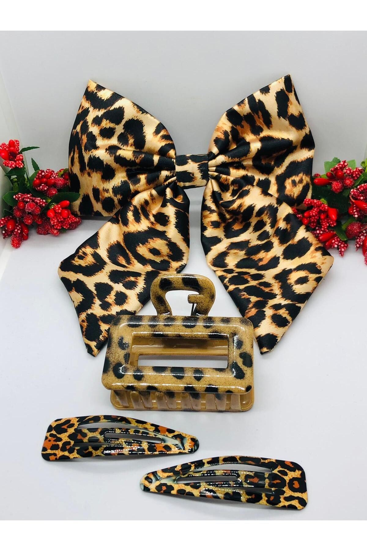 ÇOK ŞIK LEOPAR DESENLİ 4'LÜ TOKA SETİ (OTOMATİK FİYONKLU - ÇITÇITLI - MANDAL TOKA) DAVET-ÖZEL GÜN