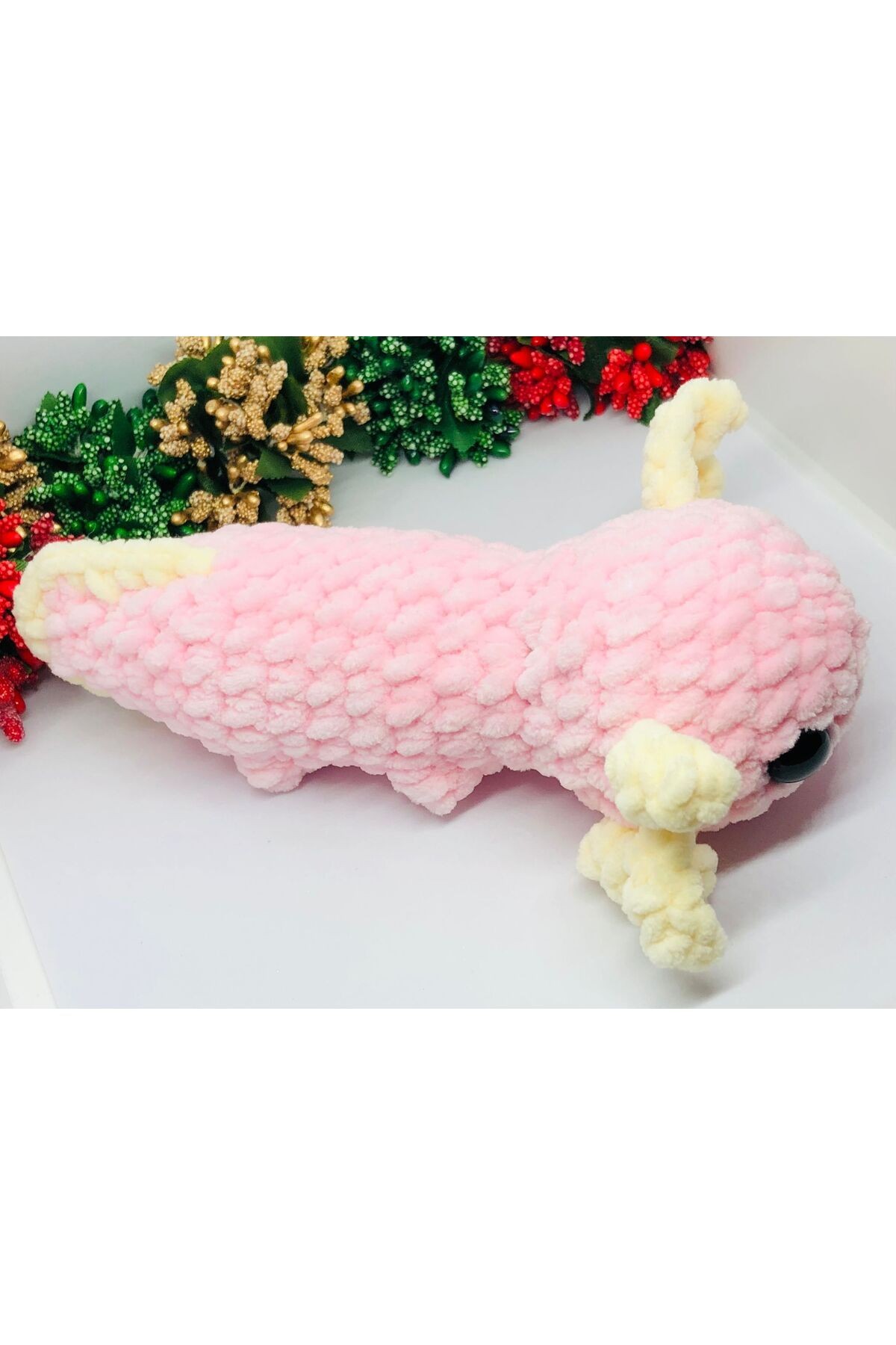 Sevimli Toz Pembe Axolotl Amigurumi Oyuncak Handmade