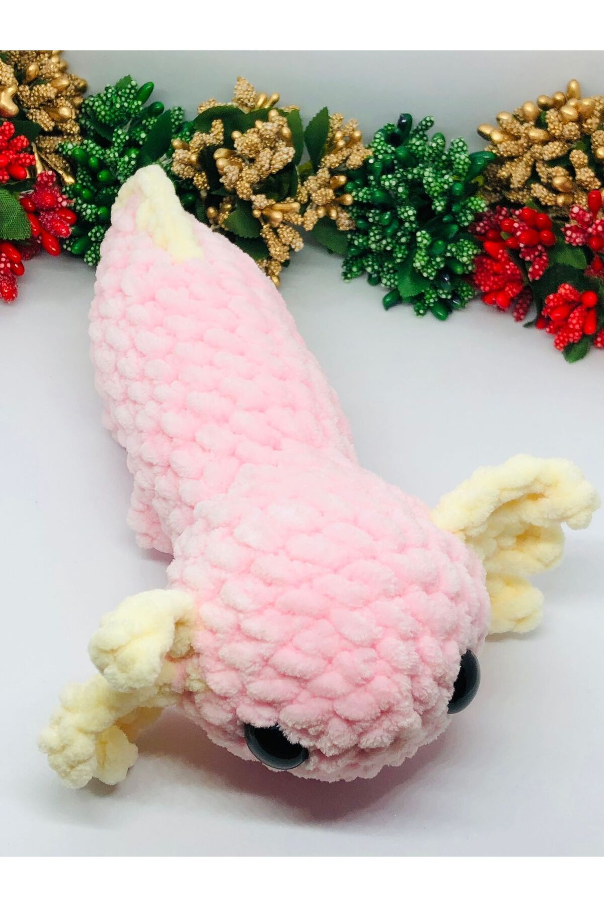 Sevimli Toz Pembe Axolotl Amigurumi Oyuncak Handmade