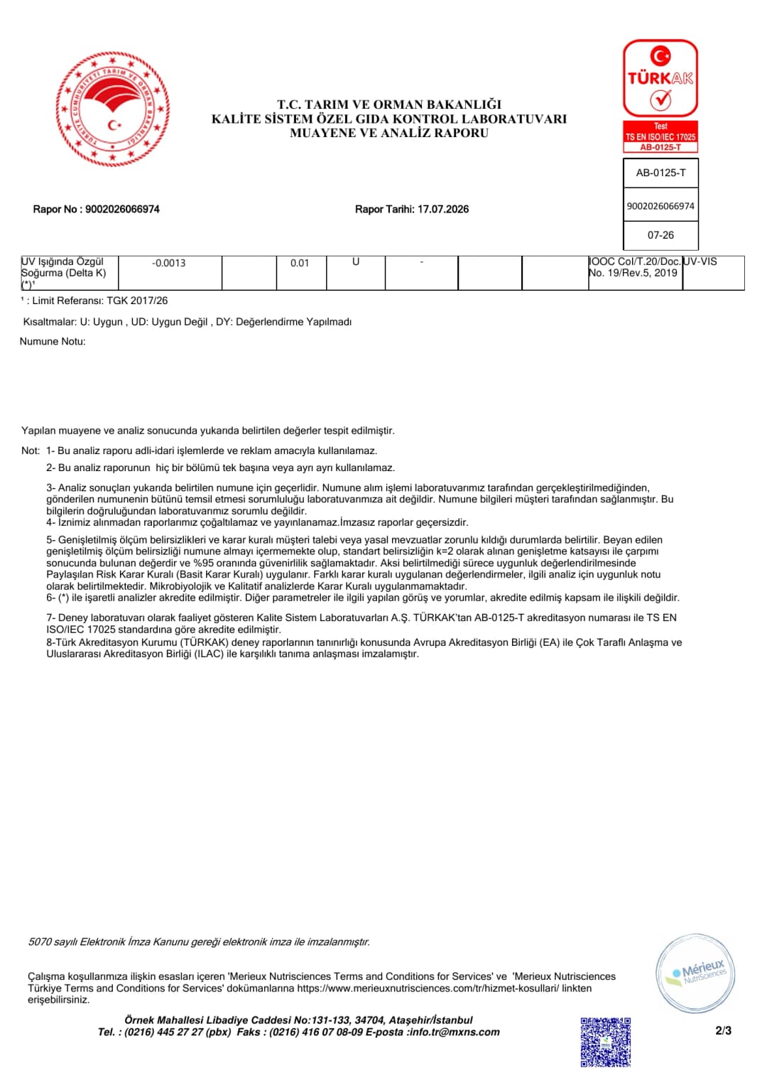 Harmora 2025 laboratuvar analiz raporu sayfa 2