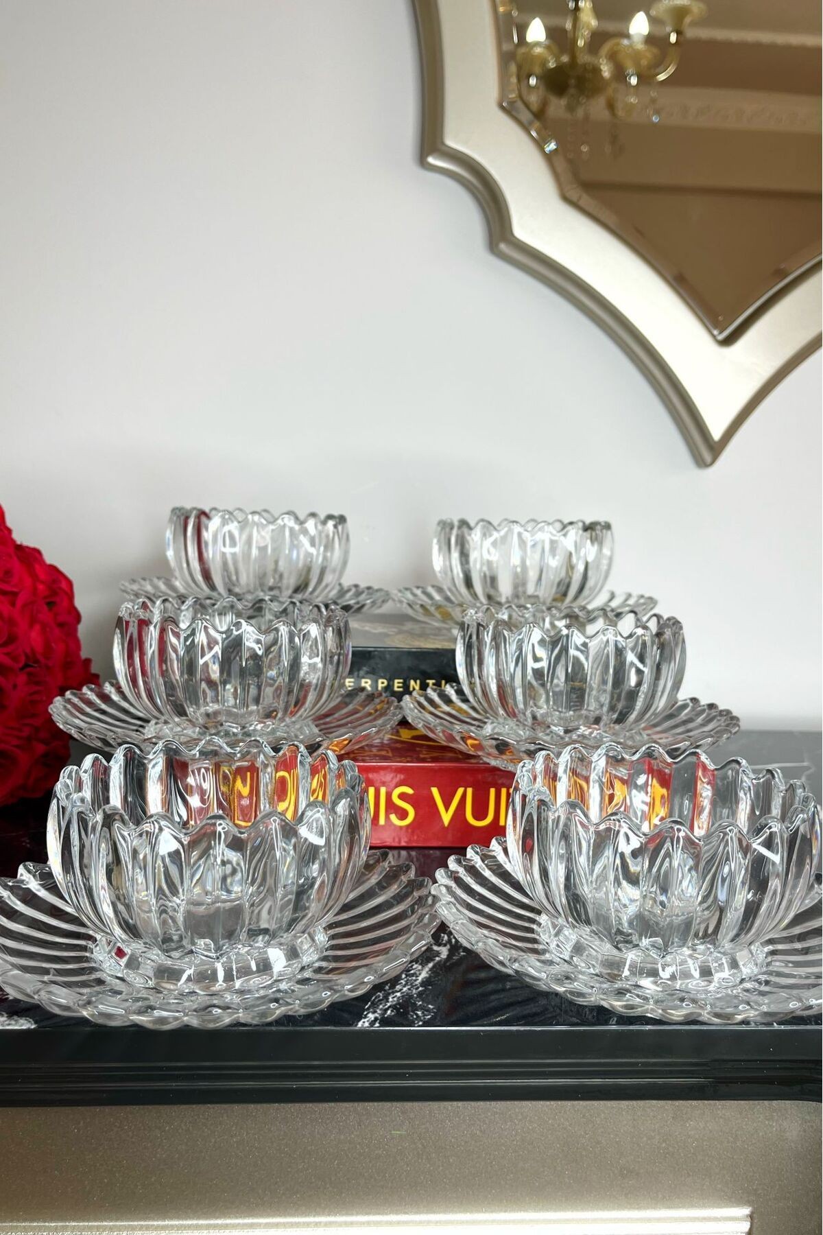 6’lı Cam Tabaklı Kase Set( Model 2)