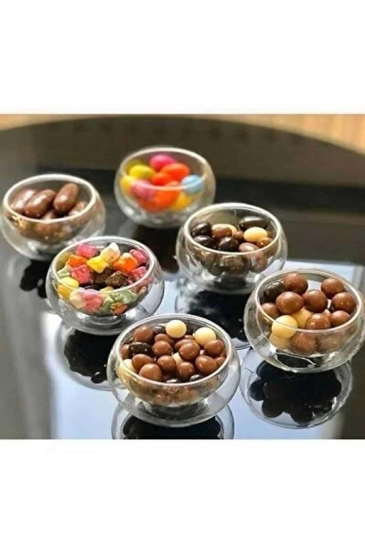 6lı Çift Cidarlı Sunumluk Lokumluk Çerezlik Drajelik 50cc Çift Cidarlı