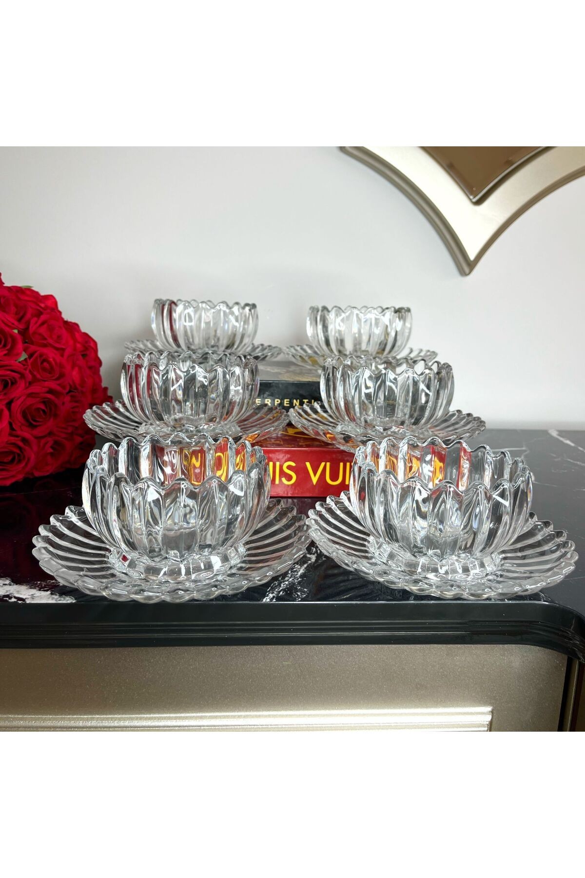 6’lı Cam Tabaklı Kase Set( Model 2)