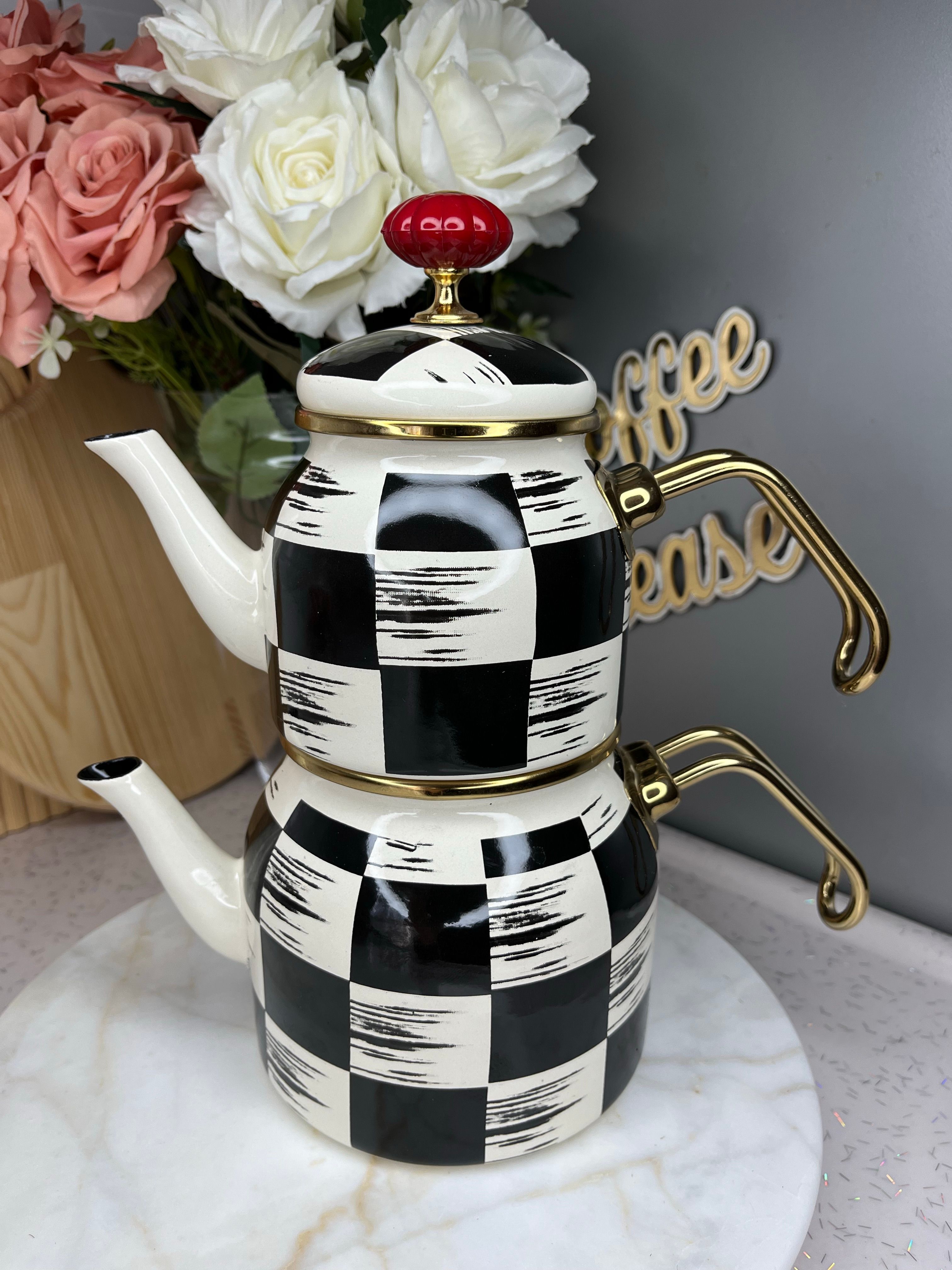 Dama Model Emaye Mini Çaydanlık Takımı